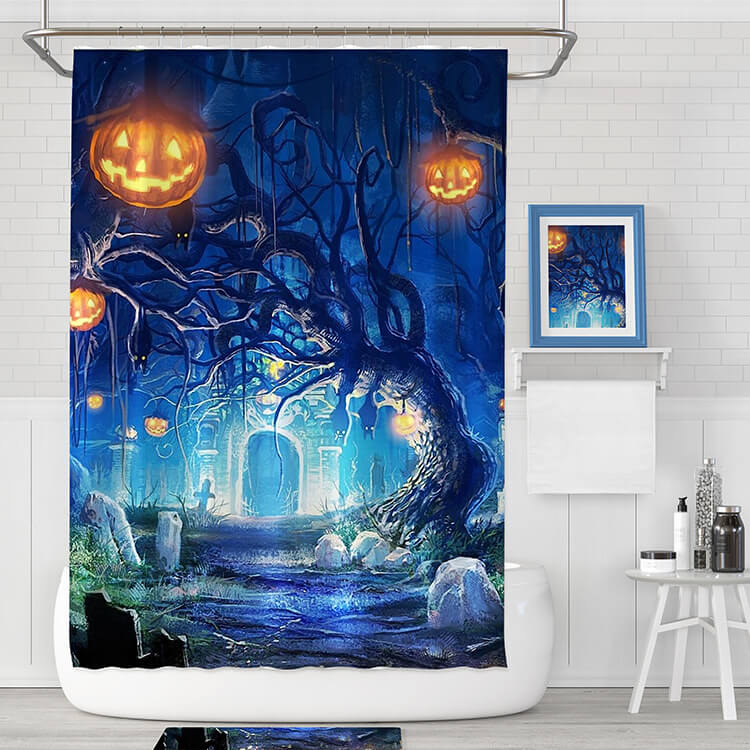 Halloween Shower Curtain Decoration with Hooks Waterproof and Washable