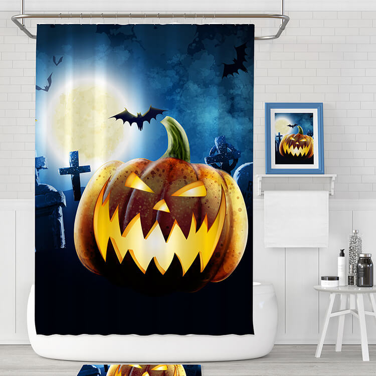 Halloween Shower Curtain Decoration with Hooks Waterproof and Washable