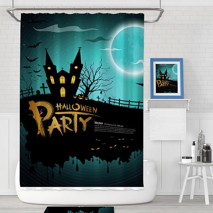 Halloween Shower Curtain Decoration with Hooks Waterproof and Washable