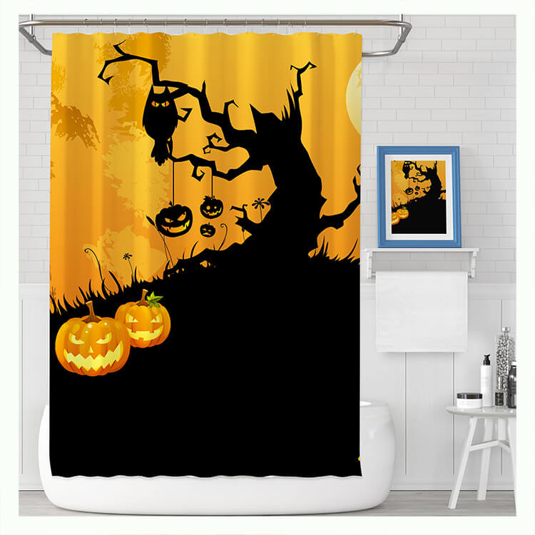 Halloween Shower Curtain Decoration with Hooks Waterproof and Washable