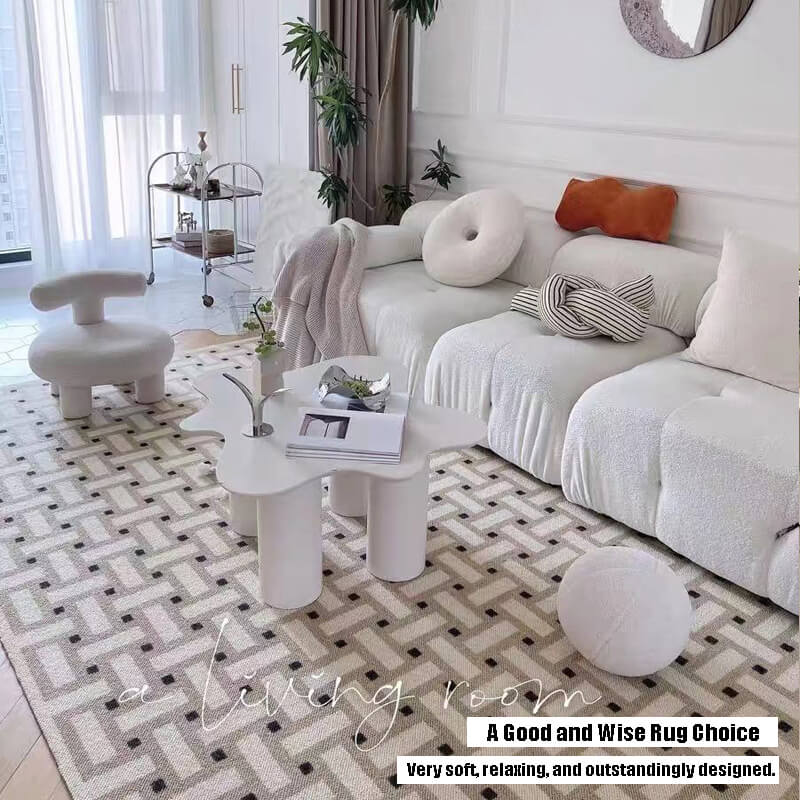 French Retro Styles Coffee Table Mat Soft Faux Cashmere Rug for Living Room Bedroom