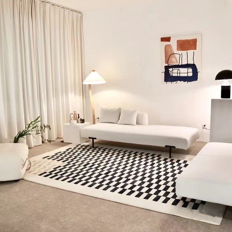 Vintage Grid Styles Coffee Table Mat Soft Faux Cashmere Rug for Living Room Bedroom