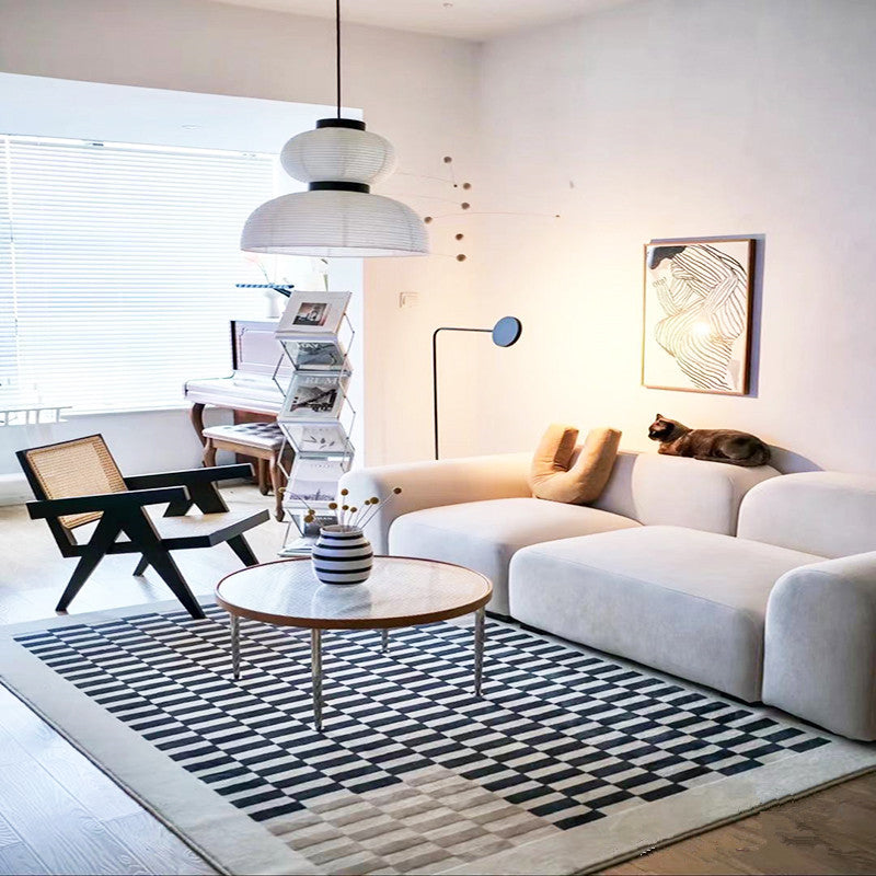 Vintage Grid Styles Coffee Table Mat Soft Faux Cashmere Rug for Living Room Bedroom