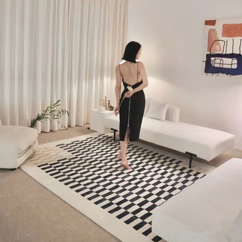 Vintage Grid Styles Coffee Table Mat Soft Faux Cashmere Rug for Living Room Bedroom