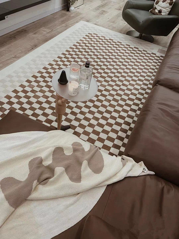Vintage Grid Styles Coffee Table Mat Soft Faux Cashmere Rug for Living Room Bedroom