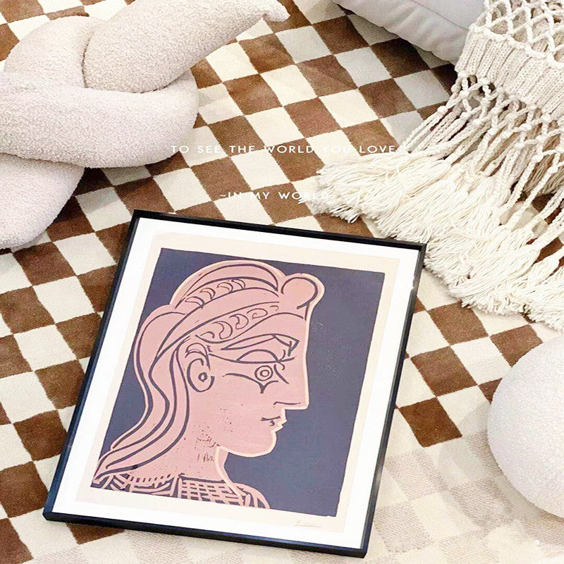 Vintage Grid Styles Coffee Table Mat Soft Faux Cashmere Rug for Living Room Bedroom