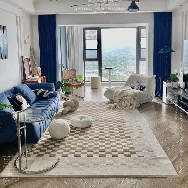 Vintage Grid Styles Coffee Table Mat Soft Faux Cashmere Rug for Living Room Bedroom
