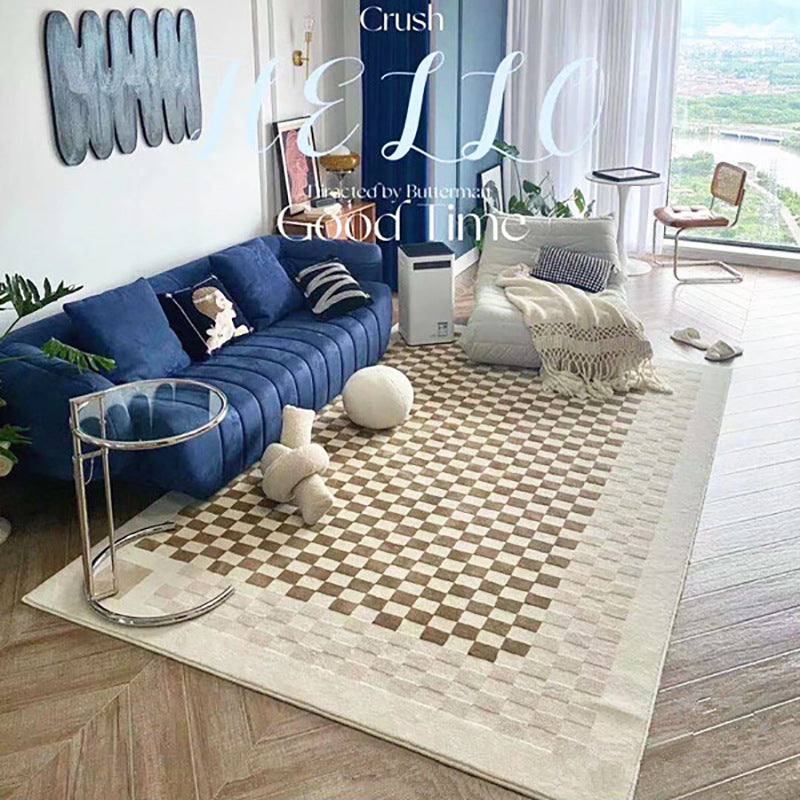Vintage Grid Styles Coffee Table Mat Soft Faux Cashmere Rug for Living Room Bedroom
