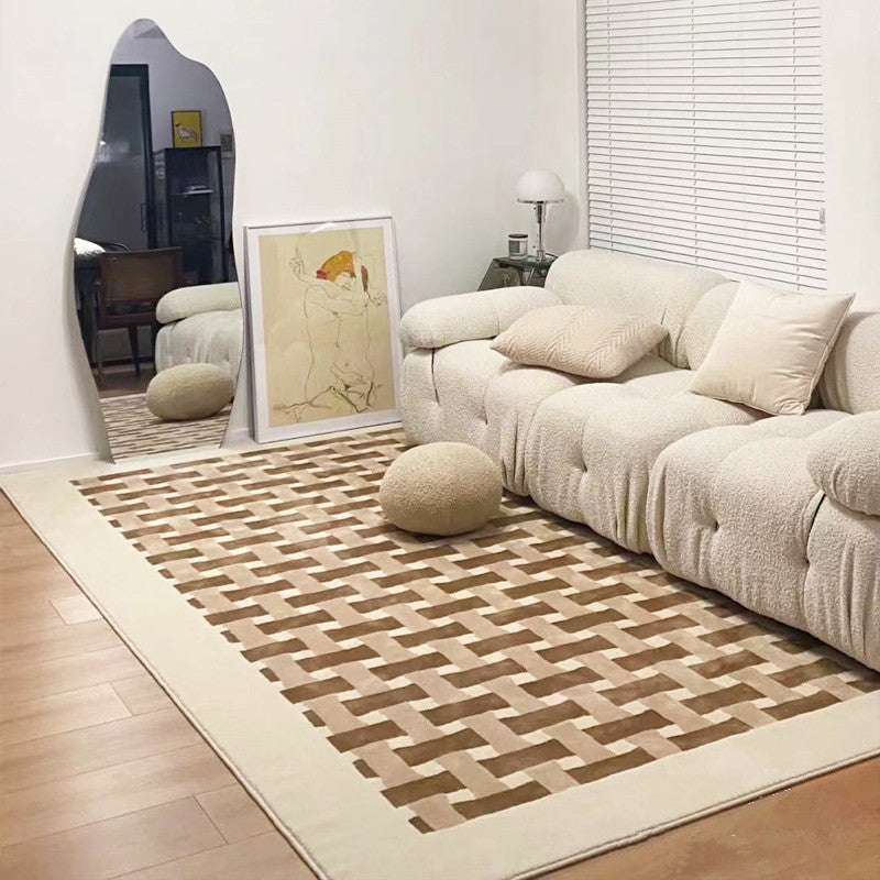Vintage Grid Styles Coffee Table Mat Soft Faux Cashmere Rug for Living Room Bedroom
