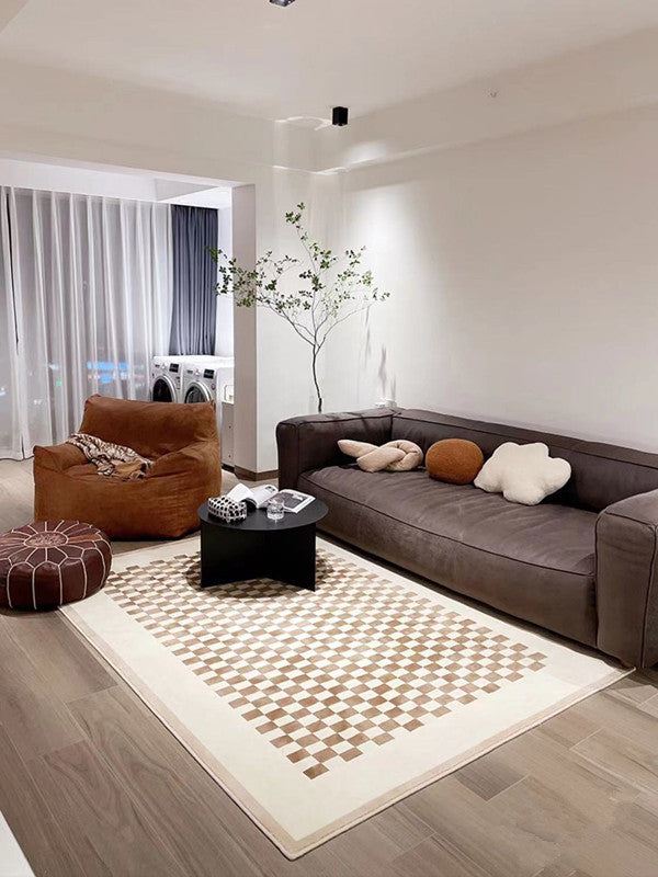 Vintage Grid Styles Coffee Table Mat Soft Faux Cashmere Rug for Living Room Bedroom
