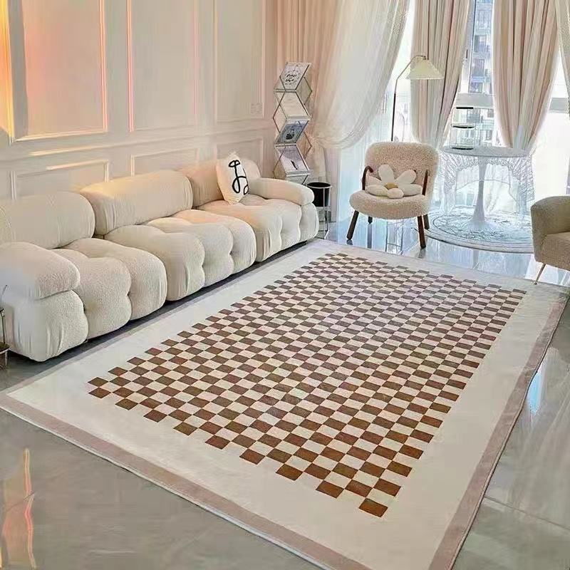 Vintage Grid Styles Coffee Table Mat Soft Faux Cashmere Rug for Living Room Bedroom