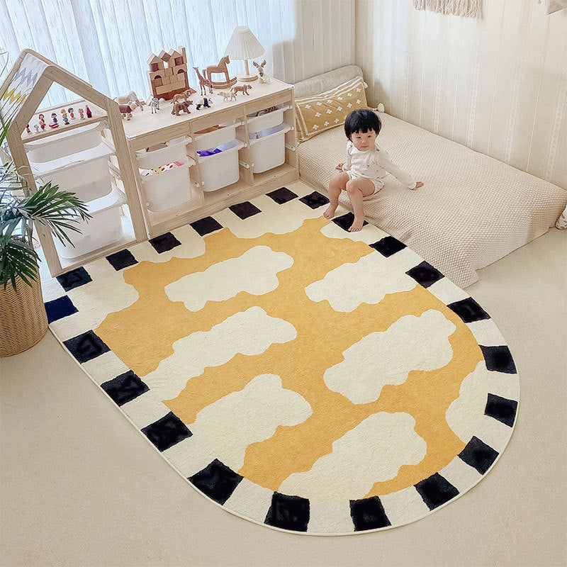 Cartoon Clouds Kids Play Mat Soft Faux Cashmere Rug for Kids Room