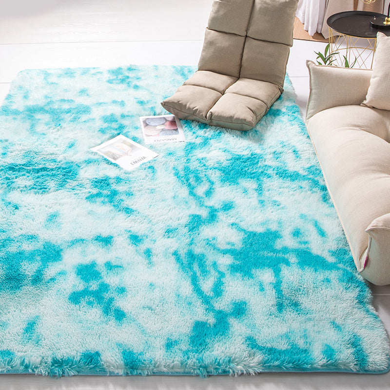 Gradient Light Blue Colour Modern Plain Carpet Bedroom Living Room Sofa Rugs Soft Plush Shaggy Rugs