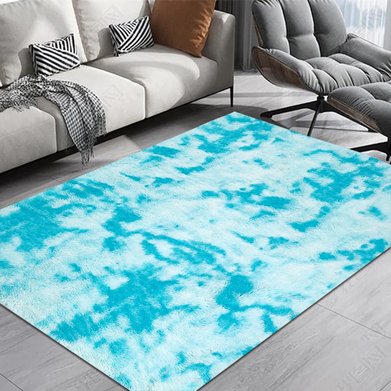 Gradient Light Blue Colour Modern Plain Carpet Bedroom Living Room Sofa Rugs Soft Plush Shaggy Rugs