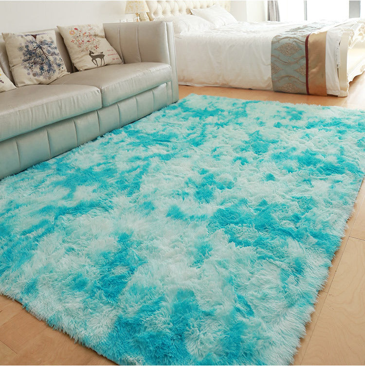 Gradient Light Blue Colour Modern Plain Carpet Bedroom Living Room Sofa Rugs Soft Plush Shaggy Rugs