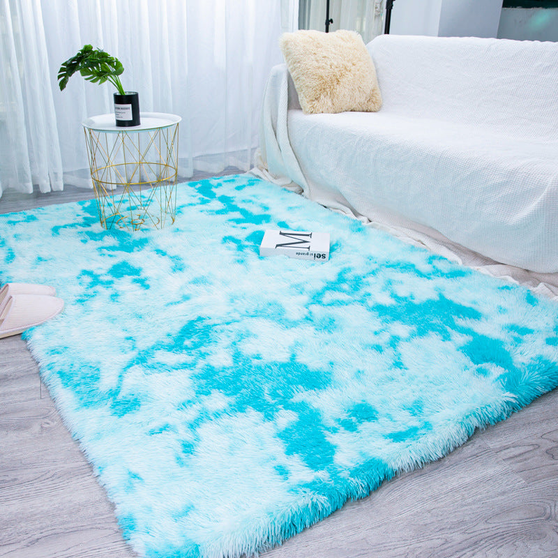 Gradient Light Blue Colour Modern Plain Carpet Bedroom Living Room Sofa Rugs Soft Plush Shaggy Rugs