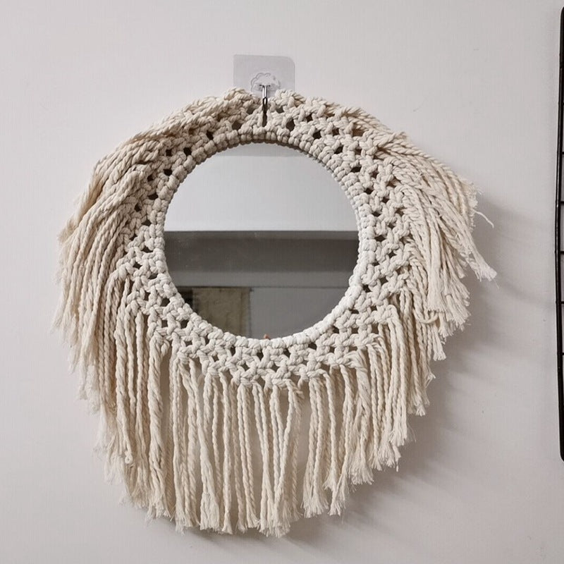 Weaving with Tassels Art Hanging Wall Decoration with Mirror Art Decor