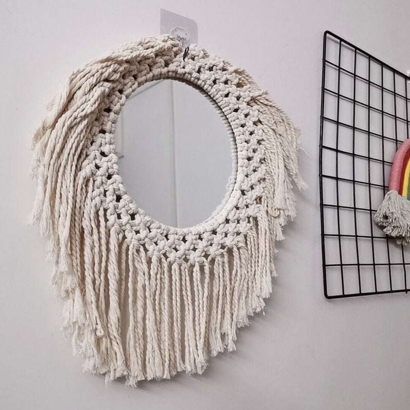 Weaving with Tassels Art Hanging Wall Decoration with Mirror Art Decor