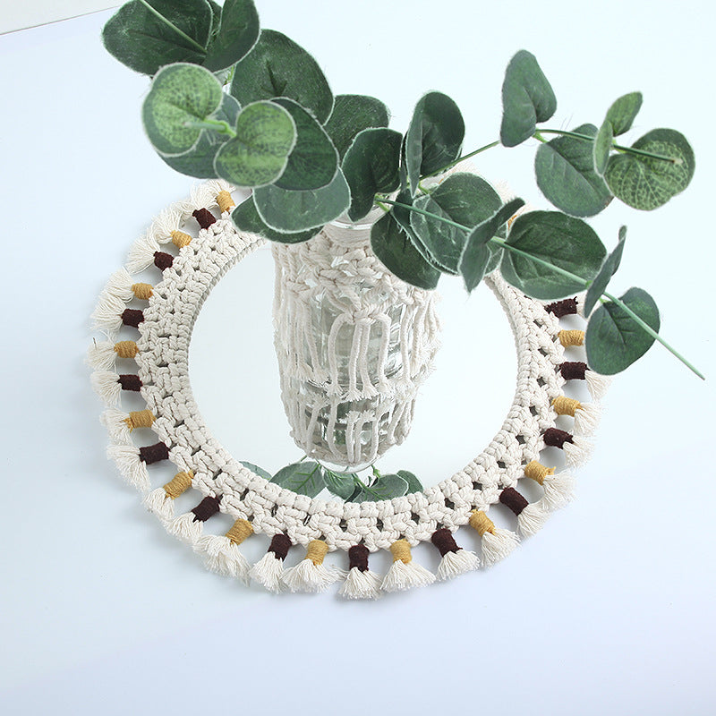 04 Weaving Art Hanging Wall Decoration with Mirror Art Decor