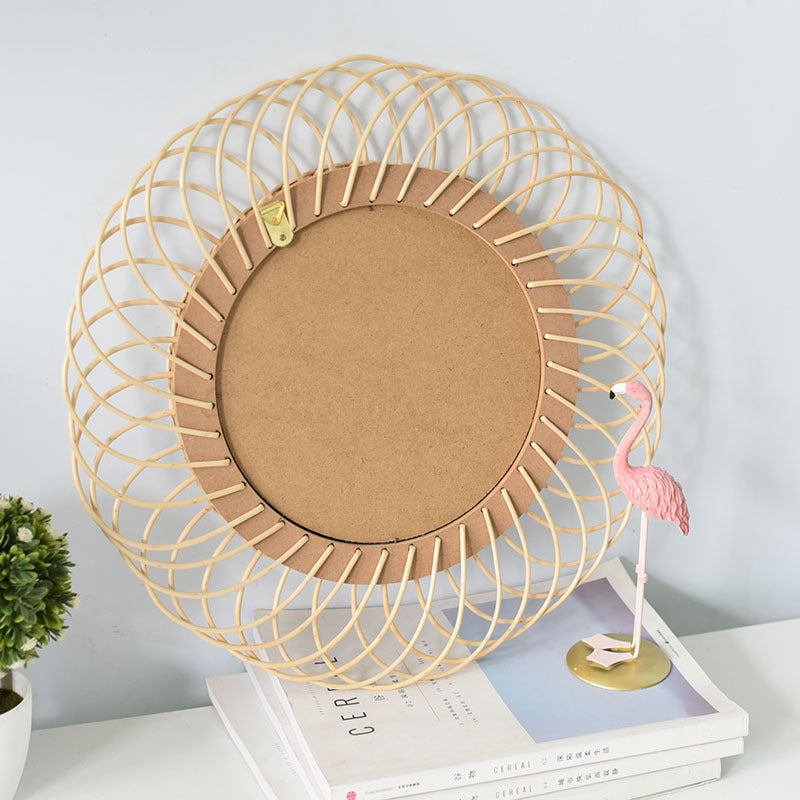 Round Wicker Bathroom Mirror Decorative Wall Vanity Mirror