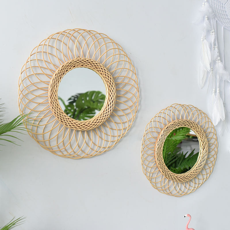 Round Wicker Bathroom Mirror Decorative Wall Vanity Mirror