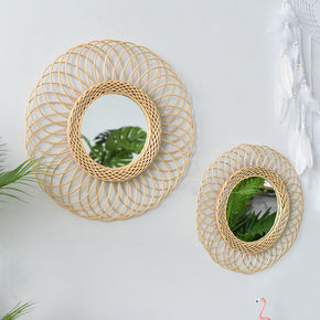 Round Wicker Bathroom Mirror Decorative Wall Vanity Mirror