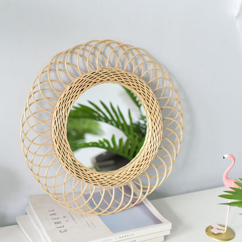 Round Wicker Bathroom Mirror Decorative Wall Vanity Mirror