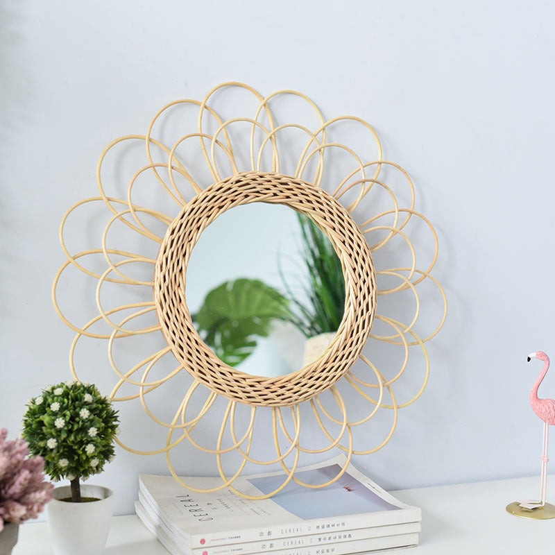01 Round Wicker Bathroom Mirror Decorative Wall Vanity Mirror