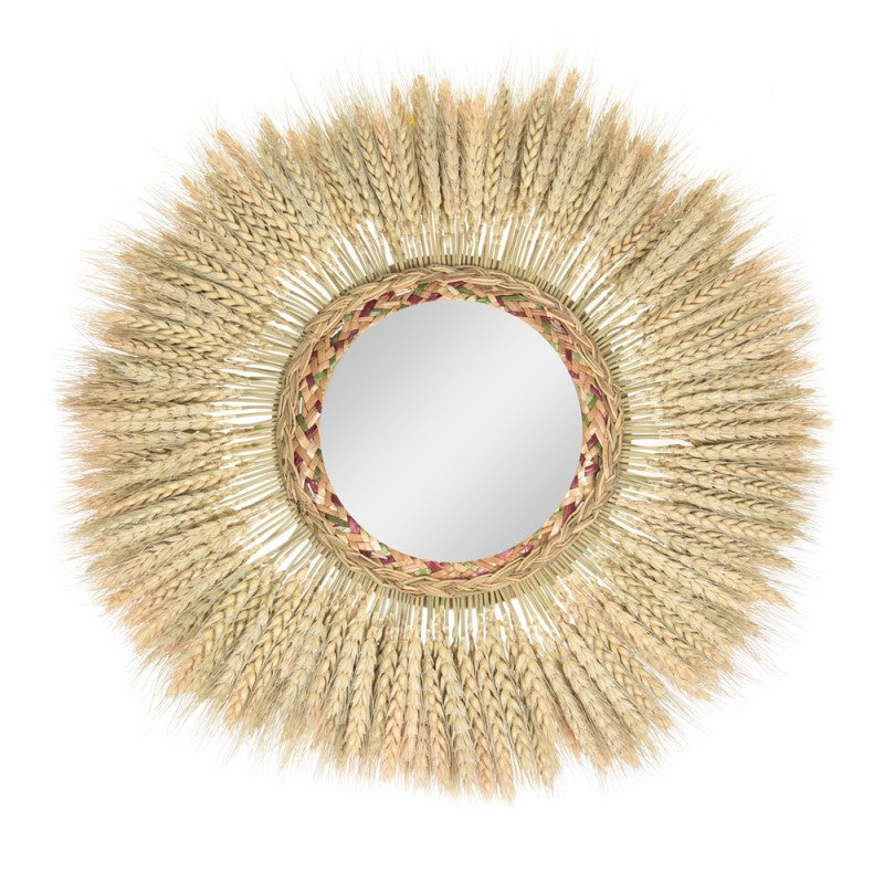 Wheat Creative Room Wall Hangings Rattan Mirror on Bedroom Wall