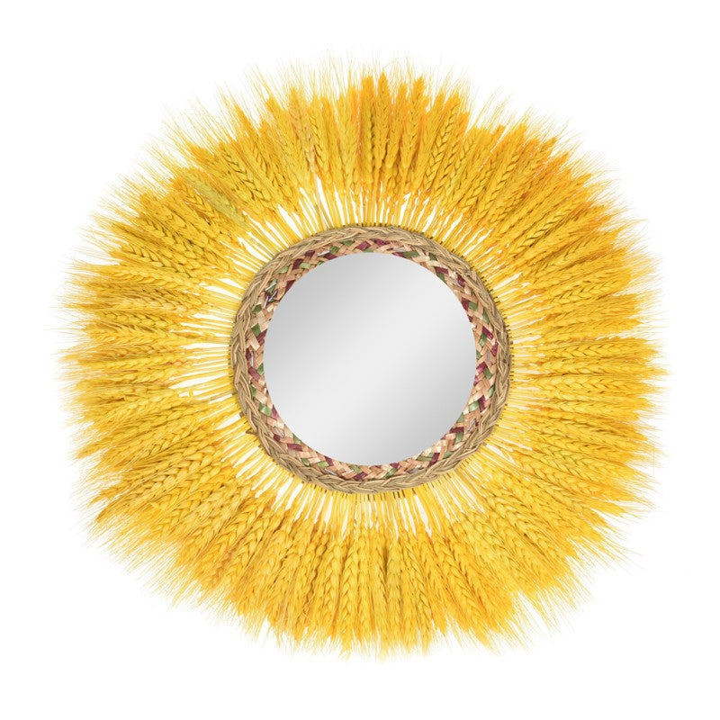 Yellow Wheat Creative Room Wall Hangings Rattan Mirror on Bedroom Wall