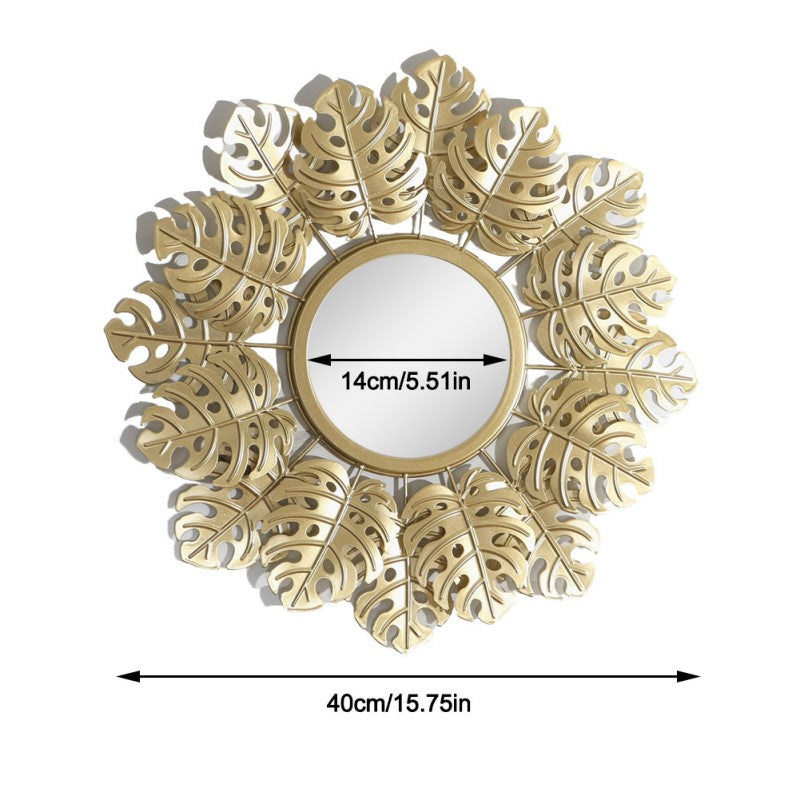 01 Golden Leaf Iron Round Hanging Mirror Wall Living room bedroom office