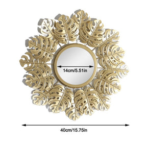 01 Golden Leaf Iron Round Hanging Mirror Wall Living room bedroom office