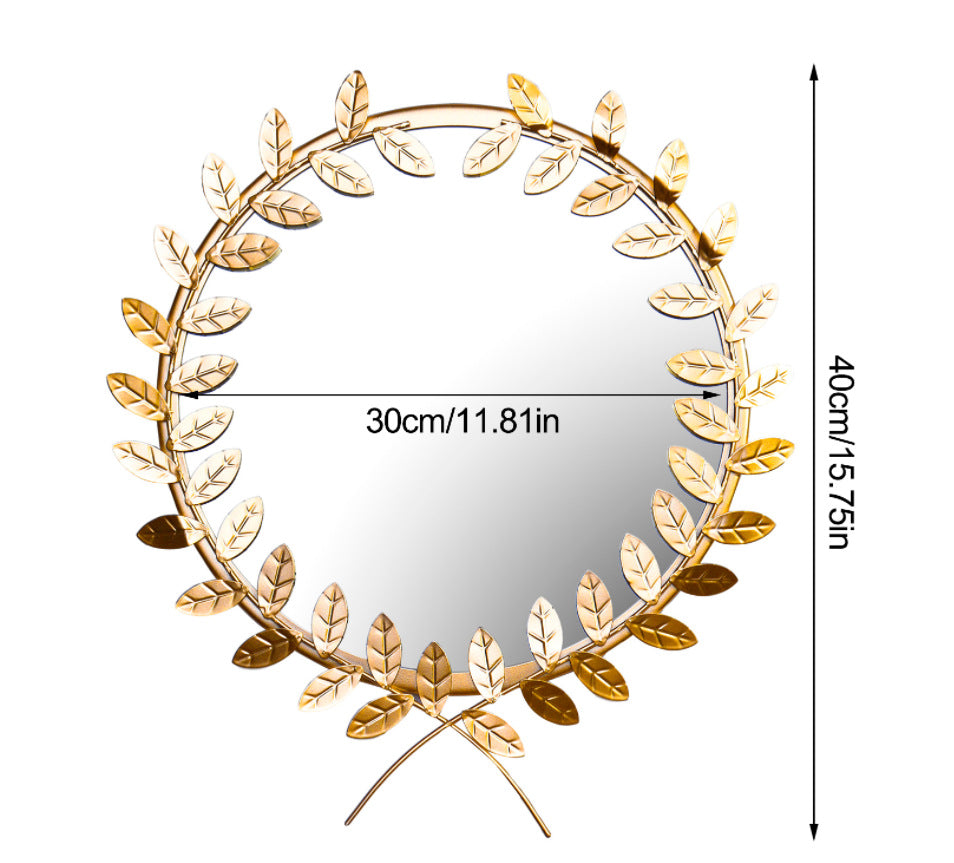 02 Golden Leaf Iron Round Hanging Mirror Wall Living room bedroom office