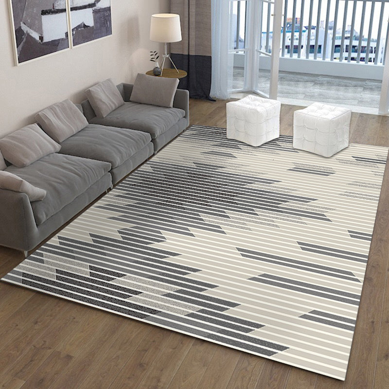 Warm Color Grey Beige Modern Sofa Table Geometric Patterned Striped Area Rugs Customizable