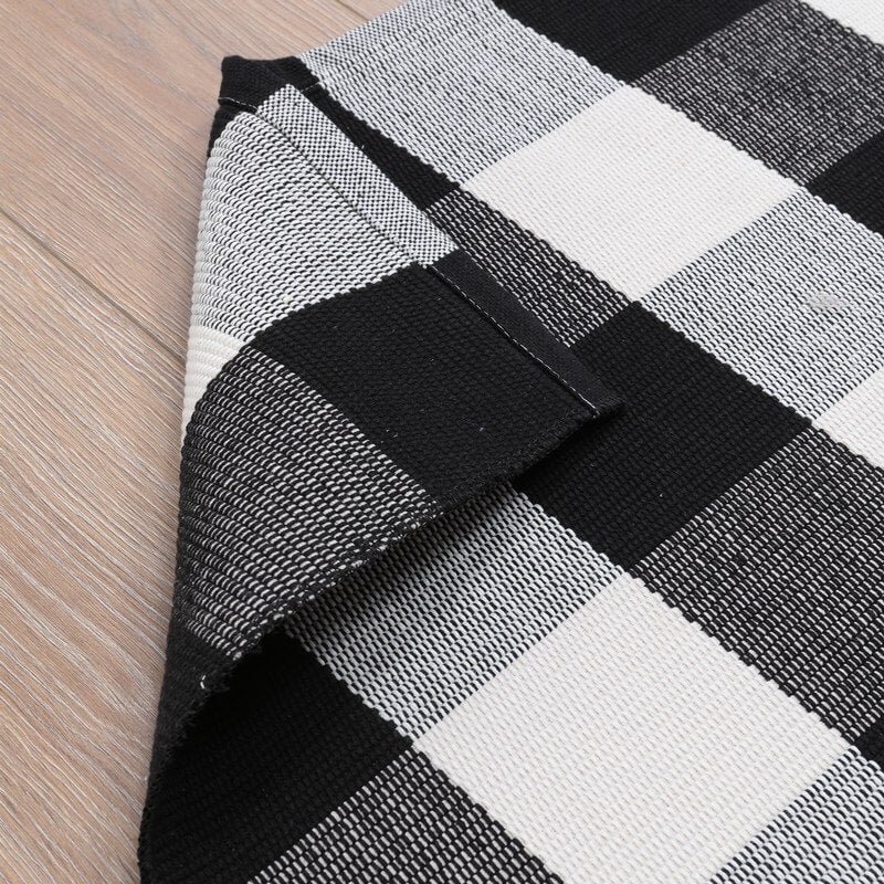 Cotton Washable Area Rugs Black and White Buffalo Check Rug Hand-Woven Lattice Plaid Floor Rugs Carpet for Living Room Bedroom