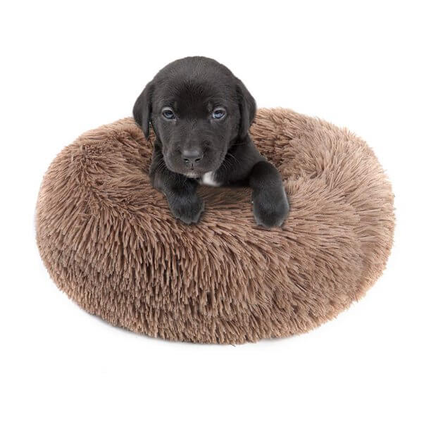 Fluffy Soft Warm Light Brown Round Donuts Plush Pet Bed for Dogs & Cats