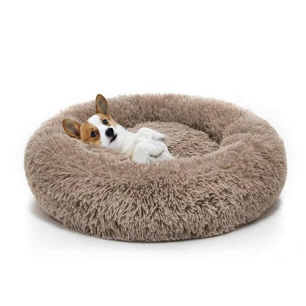 Fluffy Soft Warm Light Brown Round Donuts Plush Pet Bed for Dogs & Cats