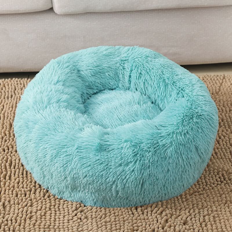 Blue Green Round Donuts Fluffy Plush Cat & Dog Bolster Bed
