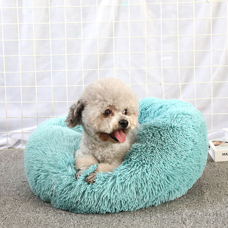 Blue Green Round Donuts Fluffy Plush Cat & Dog Bolster Bed