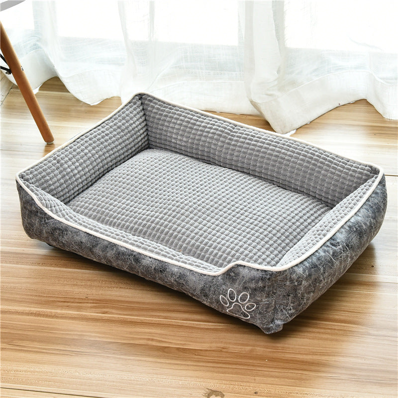 Deluxe Grey Color Square Dog & Cat Soft Pet Bed Detachable and Washable