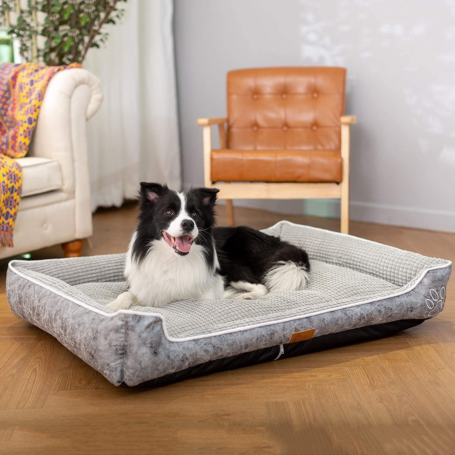 Deluxe Grey Color Square Dog & Cat Soft Pet Bed Detachable and Washable