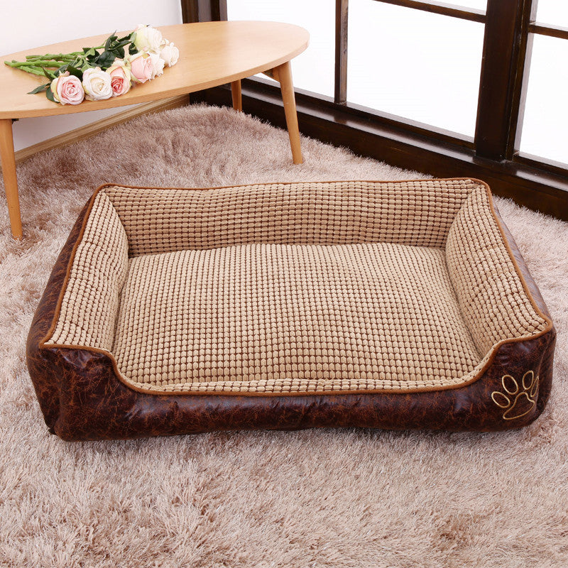 Brown Deluxe Square Dog & Cat Soft Pet Bed Detachable and Washable Easy to Clean