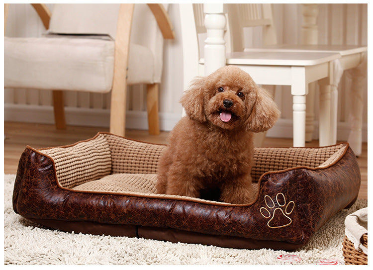 Brown Deluxe Square Dog & Cat Soft Pet Bed Detachable and Washable Easy to Clean
