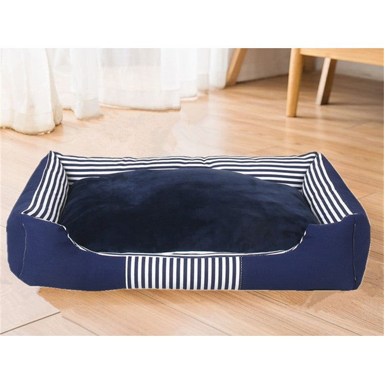 Warm Dark Blue Rectangle Plush Pet Nest Soft Breathable Cat Bed Dog Bed