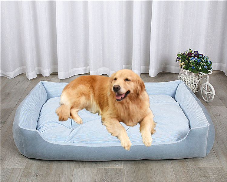 Blue Gray Rectangle Plush Pet Nest Soft Breathable Cat Bed Dog Bed