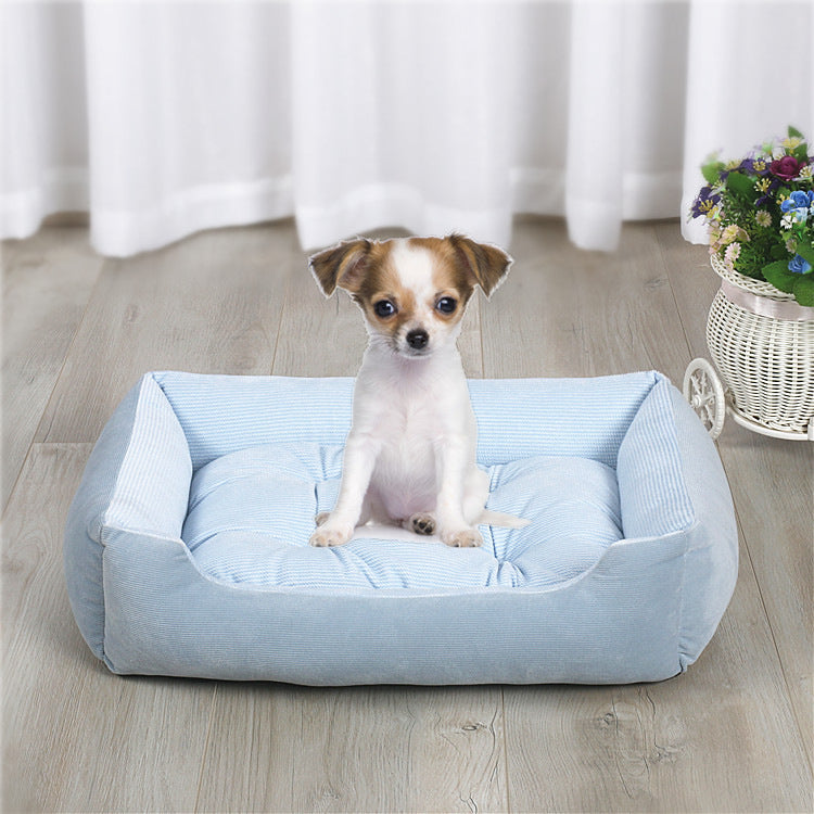 Blue Gray Rectangle Plush Pet Nest Soft Breathable Cat Bed Dog Bed