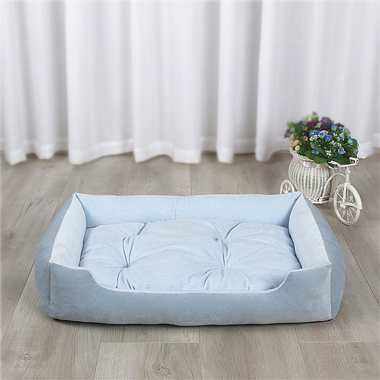 Blue Gray Rectangle Plush Pet Nest Soft Breathable Cat Bed Dog Bed