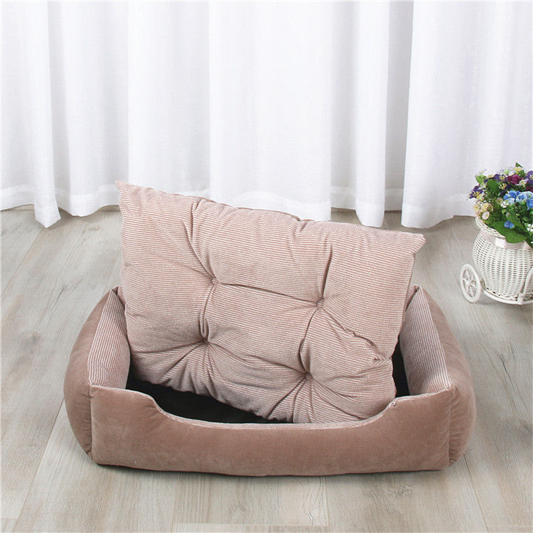 Rectangle Khaki Plush Pet Nest Soft Breathable Cat Bed Dog Bed
