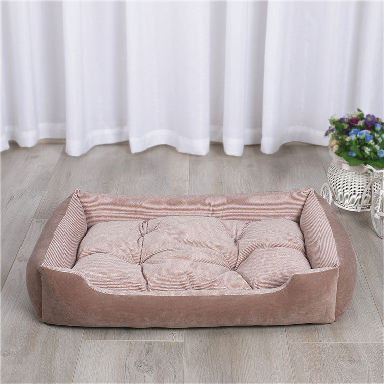 Rectangle Khaki Plush Pet Nest Soft Breathable Cat Bed Dog Bed
