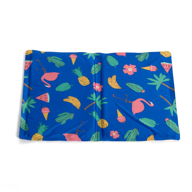 Blue Tropical Fruit Plant Pattern Dog & Cat Cool Mat, Self Cooling Gel Mat Pads Pet Cool Beds